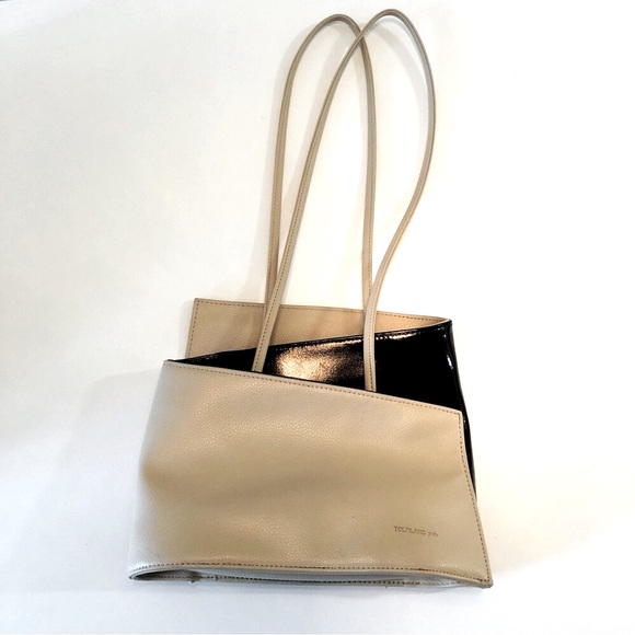 Tolblanc Paris Stacked Layer Leather Shoulder Bag Chocolate Brown Cream Two Tone - Picture 1 of 15